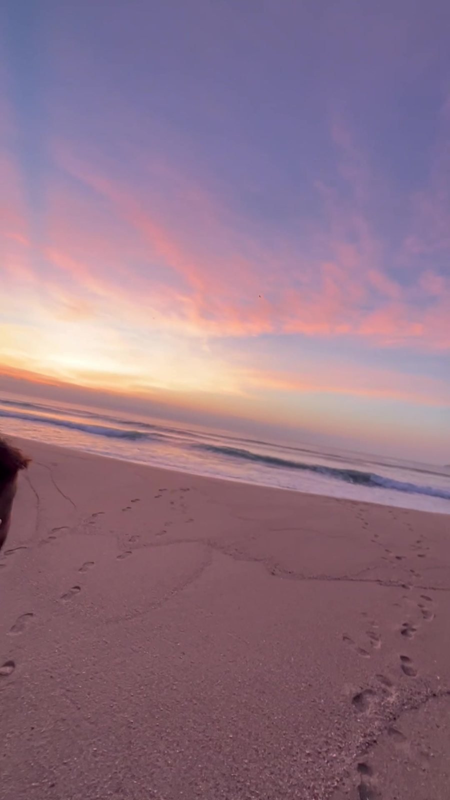 Nascer do sol na praia com céu rosa